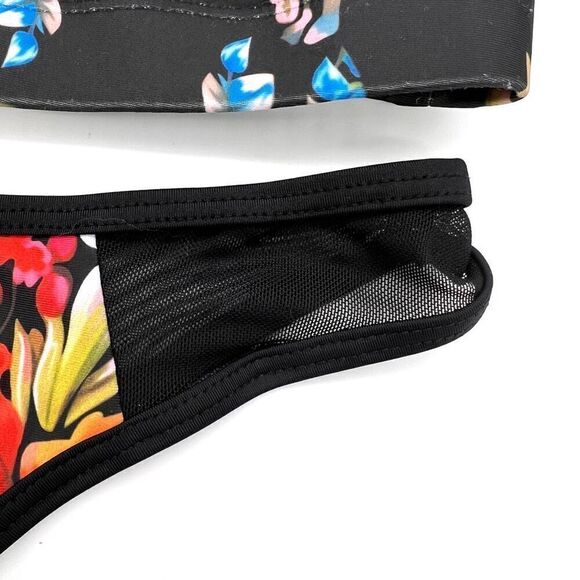 Black and Red Floral Bikini with Mesh Accents Size Medium Unbranded - Picture 6 of 16
